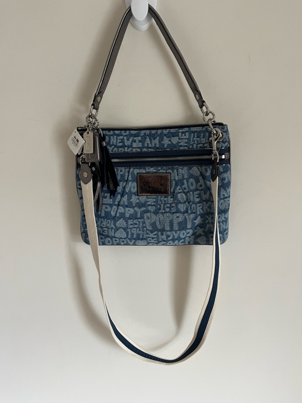 Coach Poppy Denim Wordblock Hippie Y2K Purse Crossbody Bag NWT